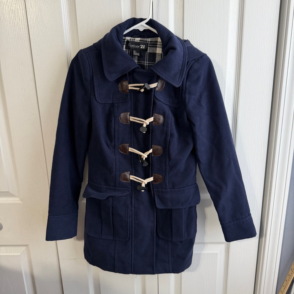 Forever 21 navy blue full zip toggle button peacoat size 4